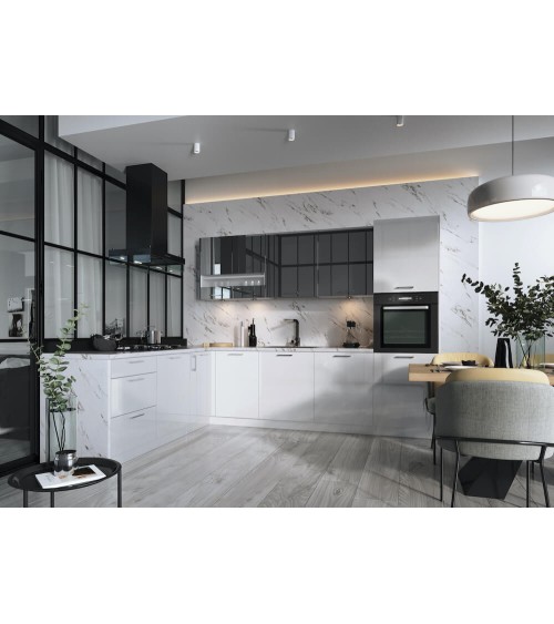 Ensemble Cuisine en L ALVICO PREMIUM LINE blanc brillant