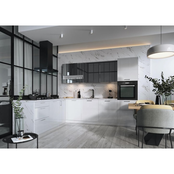 Ensemble Cuisine en L ALVICO PREMIUM LINE blanc brillant