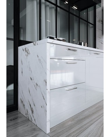 Ensemble Cuisine en L ALVICO PREMIUM LINE blanc brillant