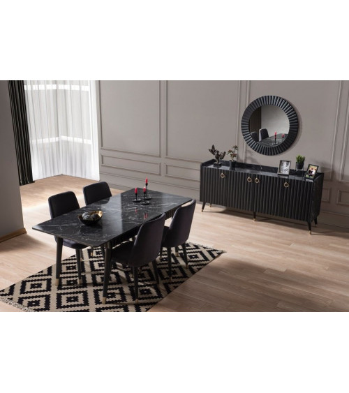 Comedor completo ORENDA con 4 sillas, negro