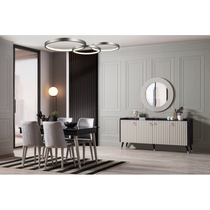 Comedor completo ORENDA con 4 sillas, negro y gris Comedor completo ORENDA con 4 sillas, negro y gris