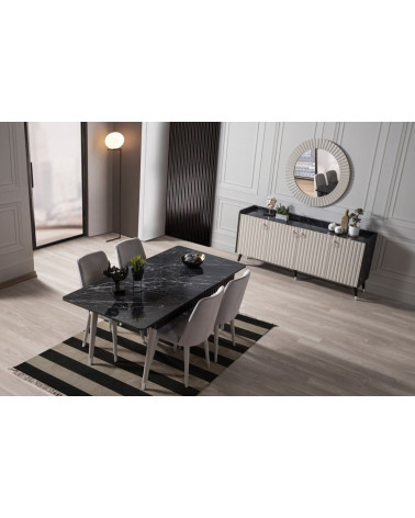 Comedor completo ORENDA con 4 sillas, negro y gris