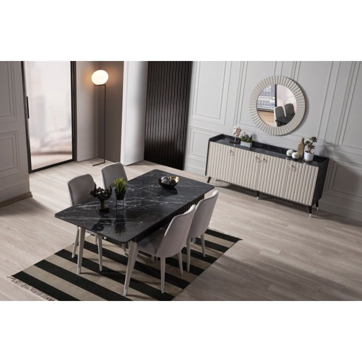 Comedor completo ORENDA con 4 sillas, negro y gris Comedor completo ORENDA con 4 sillas, negro y gris