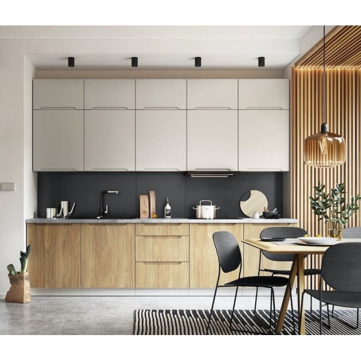 Ensemble Cuisine ZOYA TREND LINE blanc-bois 300 cm sur mesure Ensemble Cuisine ZOYA TREND LINE blanc-bois 300 cm sur mesure