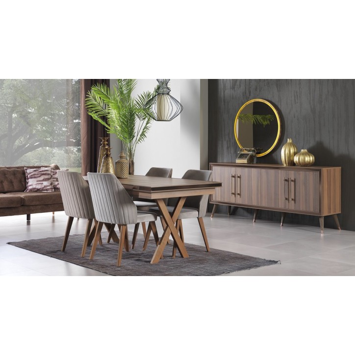 Comedor completo TOPRAK con 4 sillas, nogal