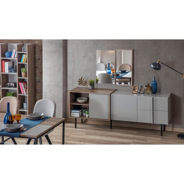 Sala da pranzo in legno e piastre grigie