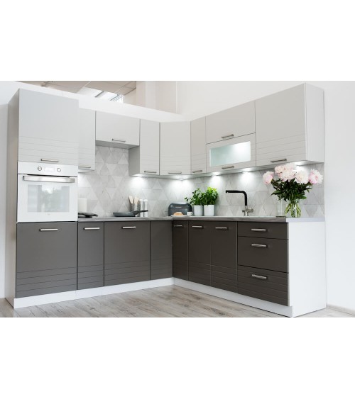 Ensemble Cuisine en L PAULA CLASSIC LINE gris mat 410 cm