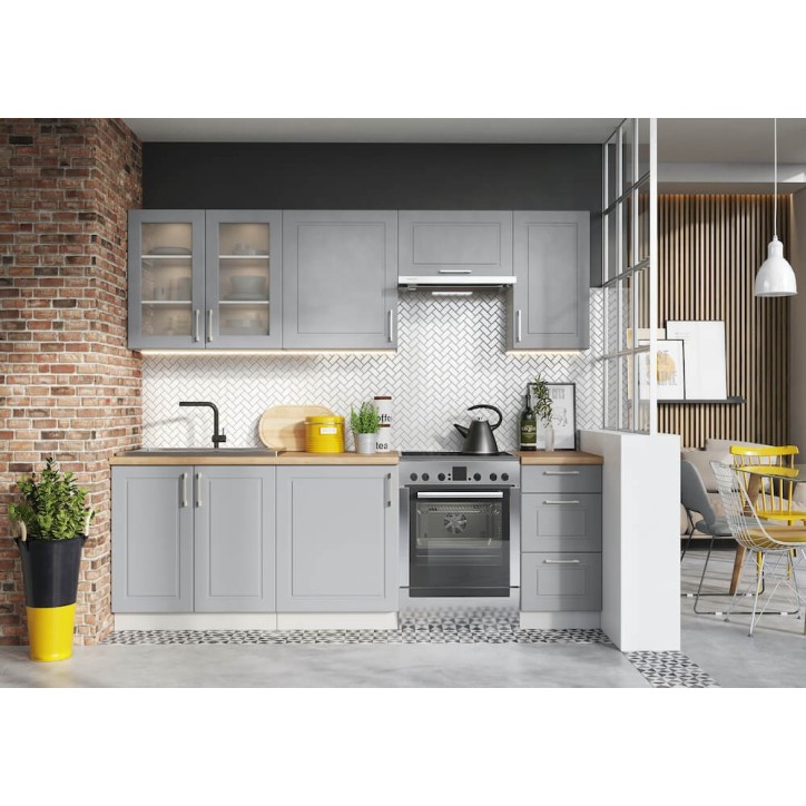 Ensemble Cuisine NATALIA CLASSIC LINE gris clair mat 210 cm