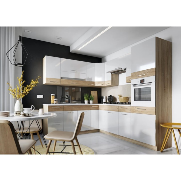 Ensemble Cuisine en L MOCCA CLASSIC LINE blanc-taiga-chêne