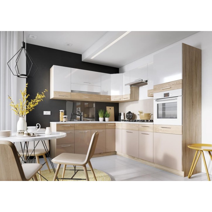 Ensemble Cuisine en L MOCCA CLASSIC LINE beige/blanc-taiga-chêne