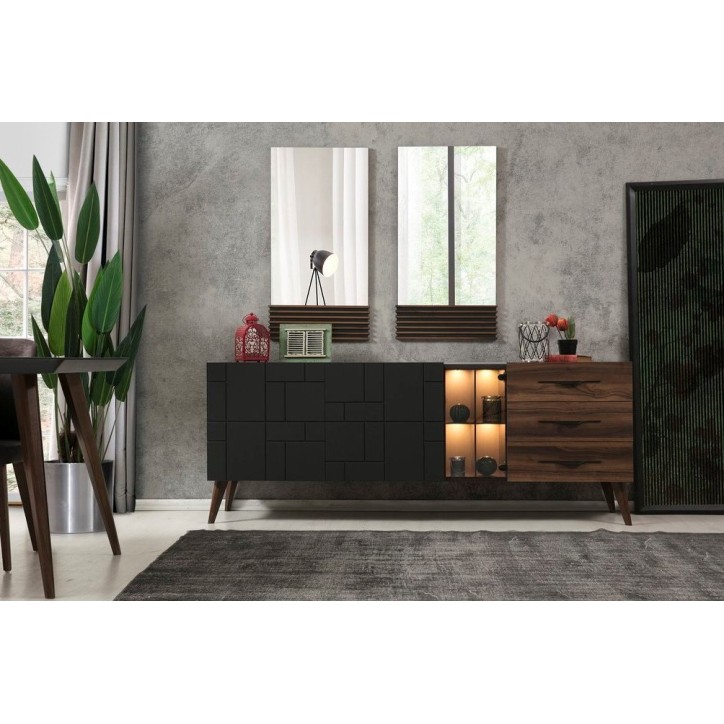 Comedor completo ASO con 4 sillas madera y negro