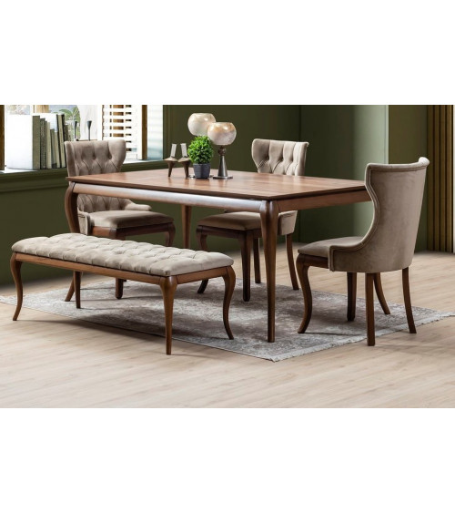 Comedor completo LUCAS con 2 sillas y 1 banco nogal