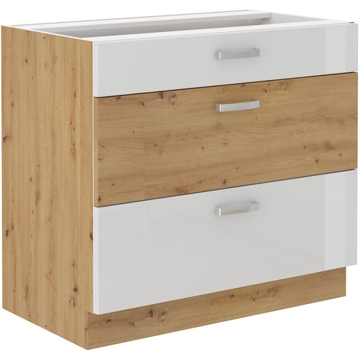 Ensemble cuisine en L-ARTISAN blanc brillant/chêne artisan 285x110 cm