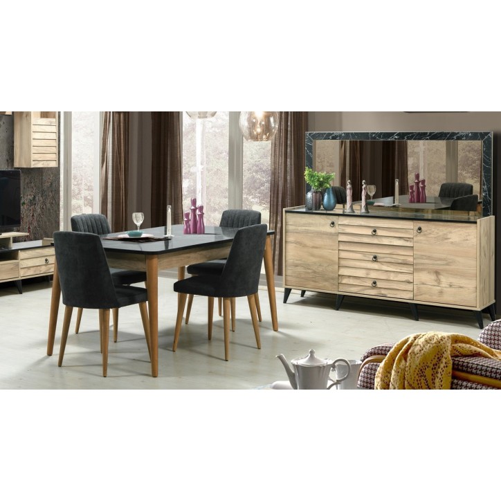 Salle à manger LIR bois et effet marbre noir