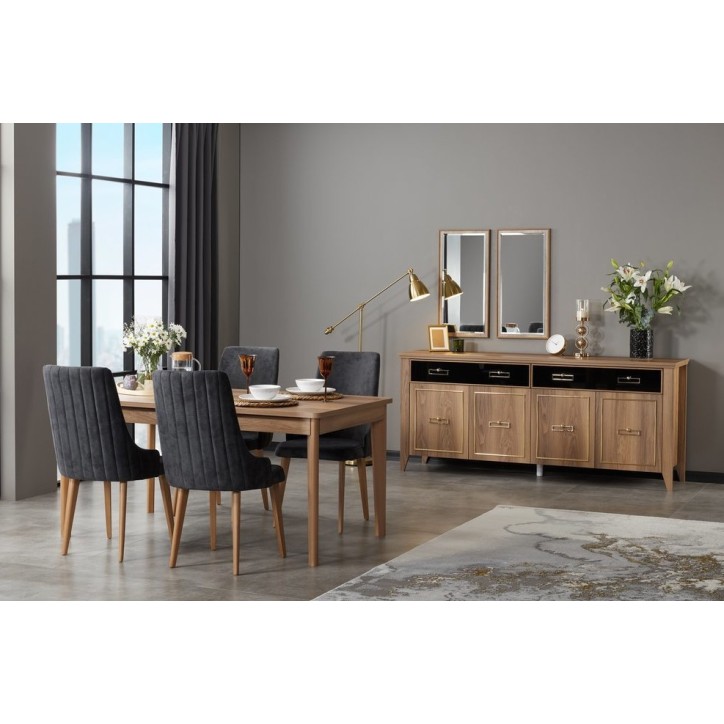 Sala da pranzo in legno, nero e oro PERA