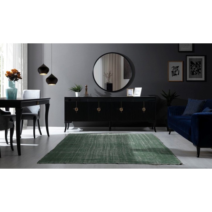 Comedor completo KEOPS con 4 sillas, negro y dorado