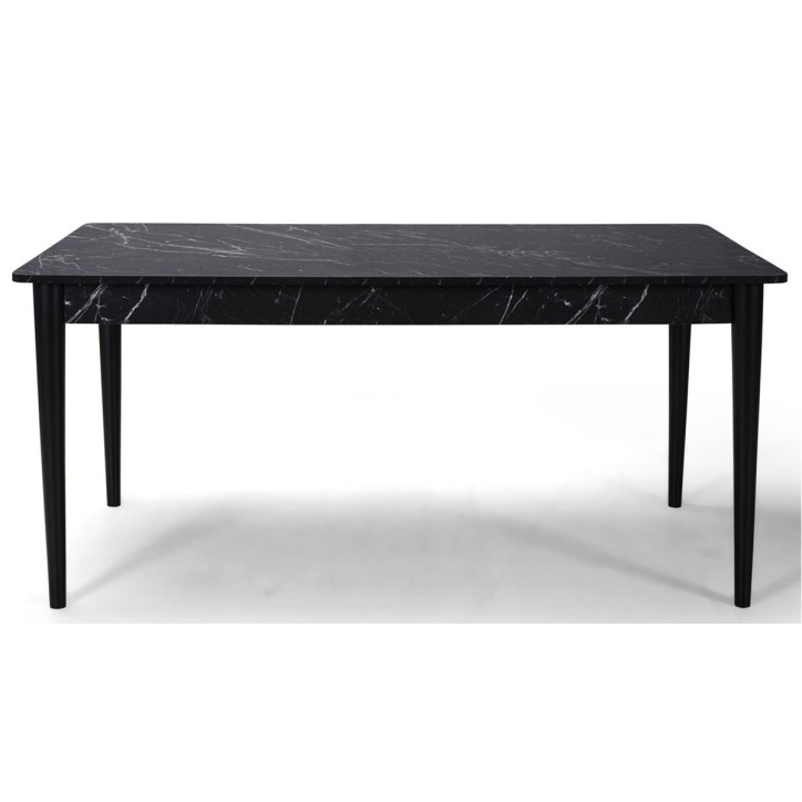 Comedor completo NOIRE con 4 sillas nogal oscuro, efecto marmol y dorado