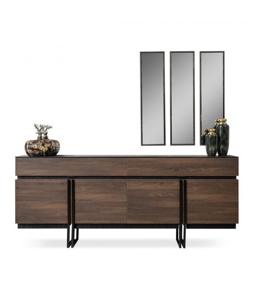 Comedor completo ARAL con 2 sillas y 1 banco, madera y negro