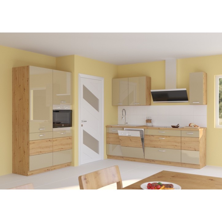 Ensemble cuisine ARTISAN cappuccino brillant/chêne artisan