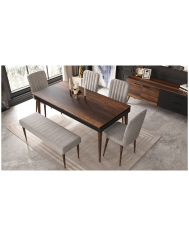 Comedor completo ROMAINE con 2 sillas y 1 banco nogal y negro