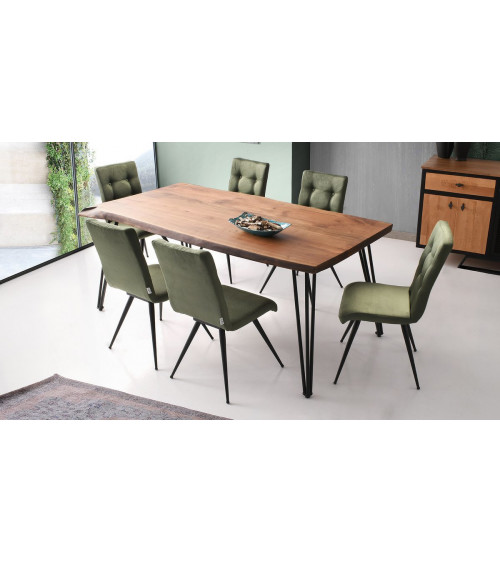 Comedor completo TIMBER con 4 sillas madera y metal negro
