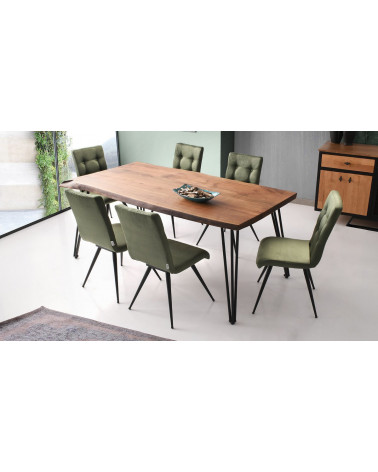 Comedor completo TIMBER con 4 sillas madera y metal negro