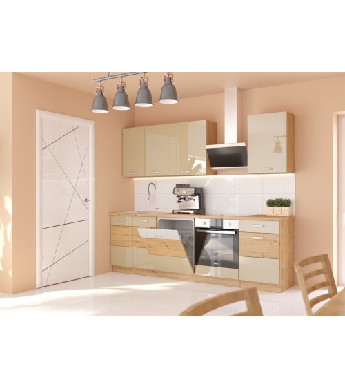 Ensemble cuisine ARTISAN cappuccino brillant/chêne artisan 250 cm
