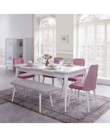 Comedor completo LUNA con 4 sillas, crudo