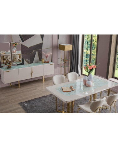 Salle à manger NETT blanc, doré et effet marbre