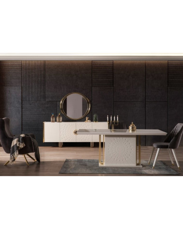 Comedor completo GOLDSTAR con 4 sillas blanco y metal dorado