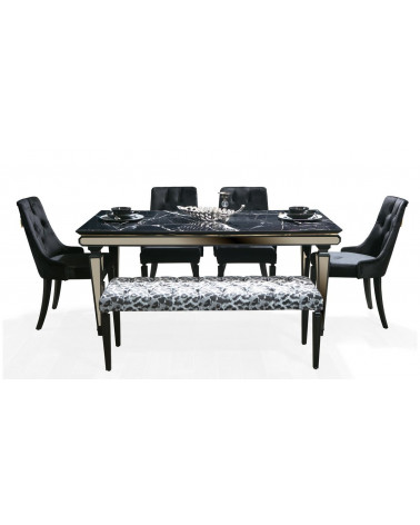 Comedor completo IMAJ con 2 sillas y 1 banco efecto marmol negro
