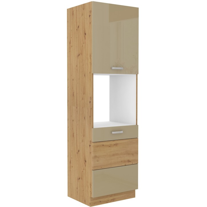 Ensemble cuisine en L ARTISAN cappuccino brillant/chêne artisan 285x110 cm