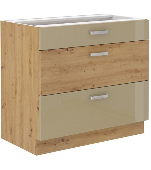 Ensemble cuisine en L ARTISAN cappuccino brillant/chêne artisan 285x110 cm