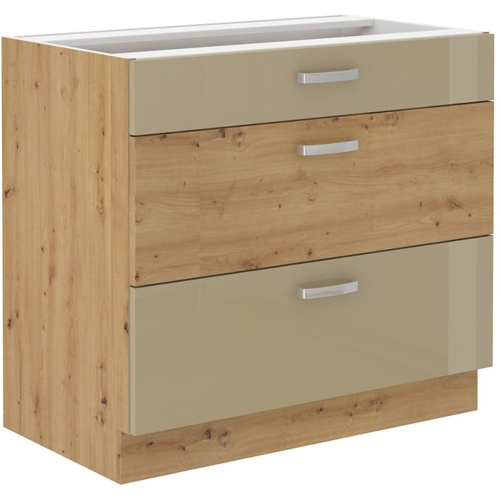 Ensemble cuisine en L ARTISAN cappuccino brillant/chêne artisan 285x110 cm