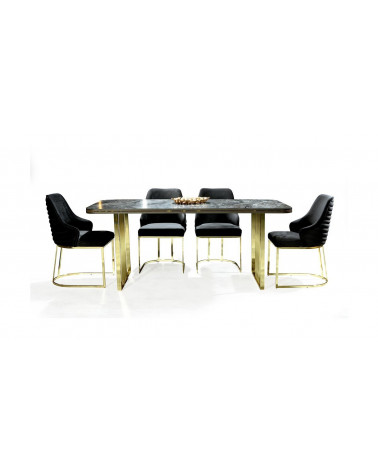 Comedor completo FELIX con 4 sillas efceto marmol negro y dorado