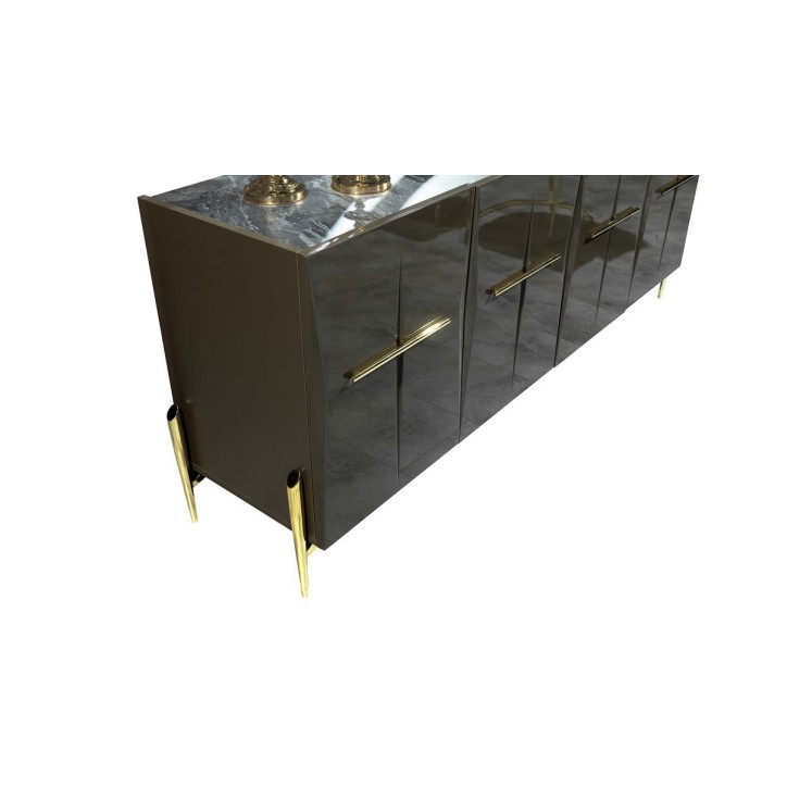 Comedor completo FELIX con 4 sillas efceto marmol negro y dorado
