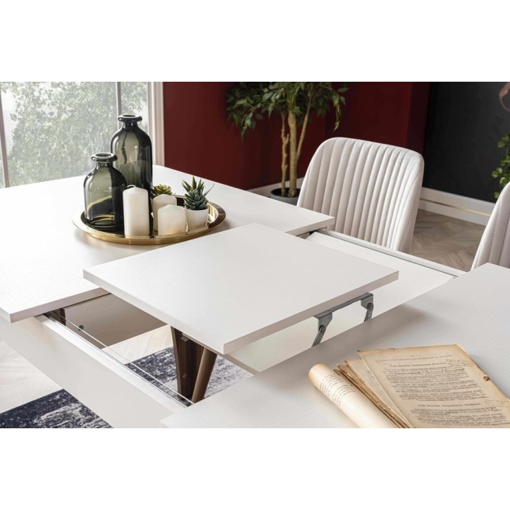 Comedor completo GALATA con 4 sillas blanco y madera