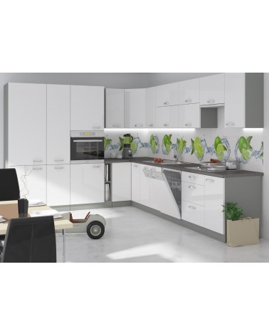 Ensemble cuisine en L BIANCA blanc brillant/gris platine
