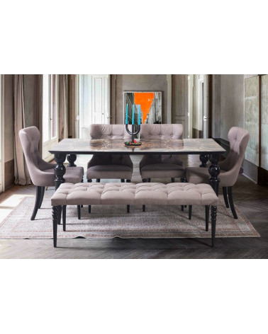 Comedor completo ANKARA con 2 sillas y 1 banco negro con motivos de mármol