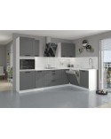 Ensemble cuisine en L LUNA gris poussière/blanc 285x170 cm