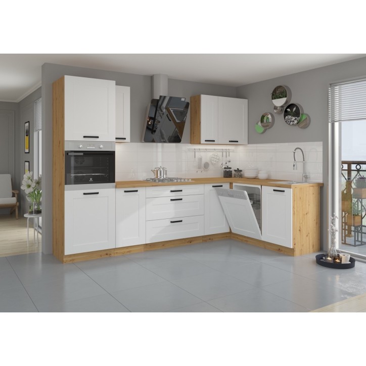 Ensemble cuisine en L LUNA blanc/chêne artisan 285x170 cm