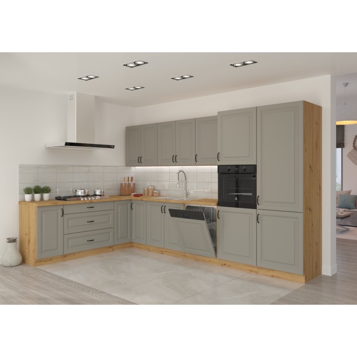 Ensemble cuisine en L STILO gris argile/chêne artisan 210x350 cm