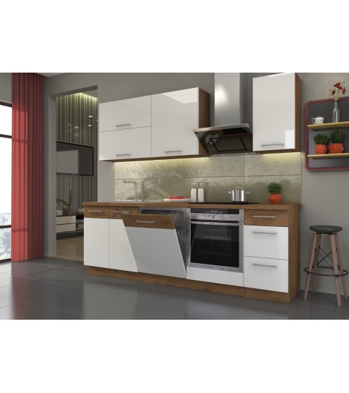 Ensemble cuisine VIGO Chêne lancelot/blanc brillant 240 cm