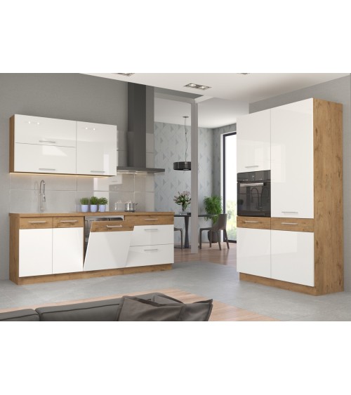 Ensemble cuisine VIGO Chêne lancelot/blanc brillant 340 cm