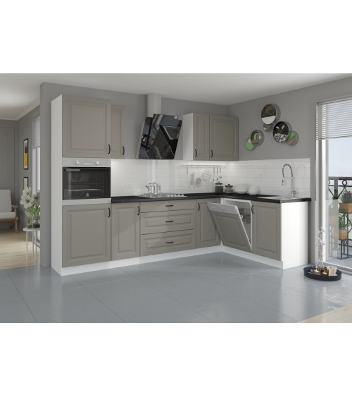 Ensemble cuisine en L STILO gris argile/blanc 340 cm