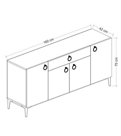Buffet MOON 4 portes 1 tiroir 160 cm chêne