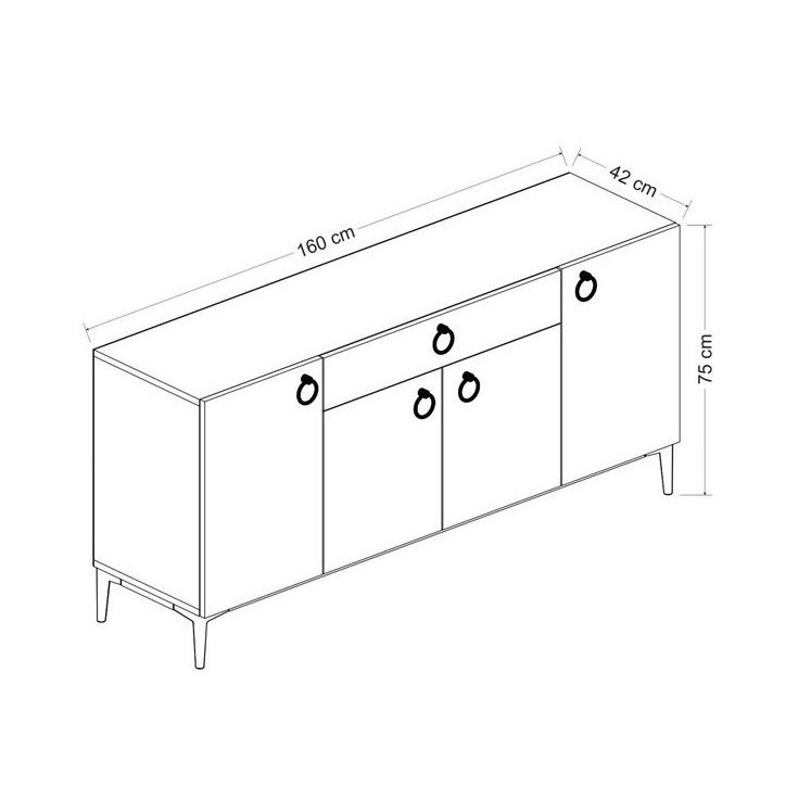 Buffet MOON 4 portes 1 tiroir 160 cm chêne