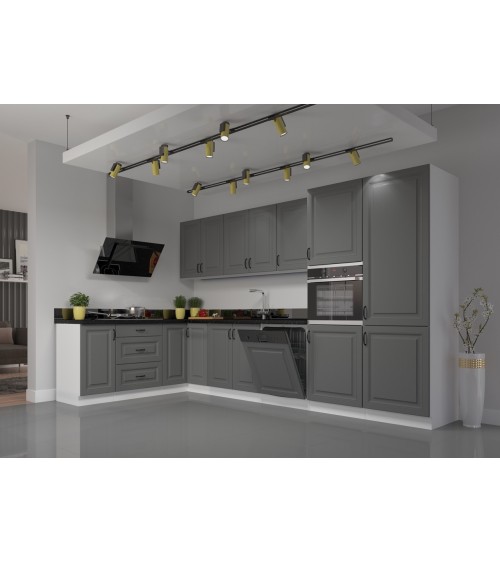 Ensemble cuisine en L STILO gris poussière/blanc 470 cm