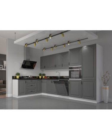 Ensemble cuisine en L STILO gris poussière/blanc 470 cm