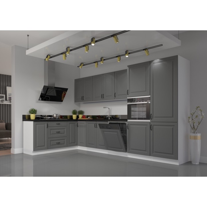 Ensemble cuisine en L STILO gris poussière/blanc 470 cm